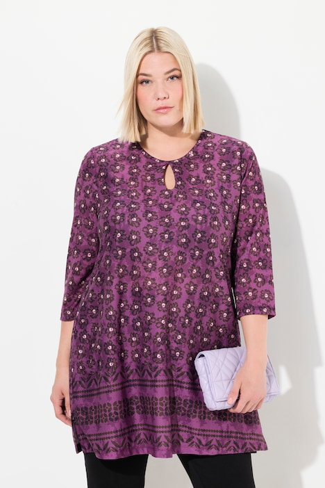 Longshirt, A-Linie, Blumendruck, Saumbordüre