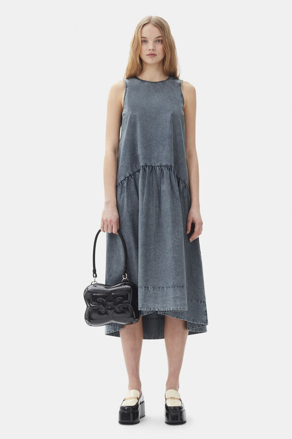 Ganni Cotton Poplin Open Back Midi Dress Sky captain