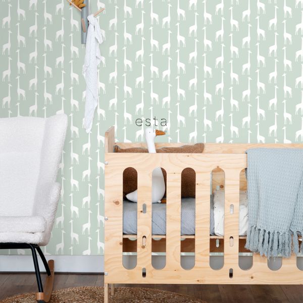 Estahome Giraffen Behang - 0,53 x 10,05 m - Vergrijsd Donkerblauw