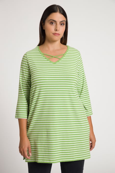Ringelshirt, Zierbänder, Classic, V-Ausschnitt, 3/4-Arm
