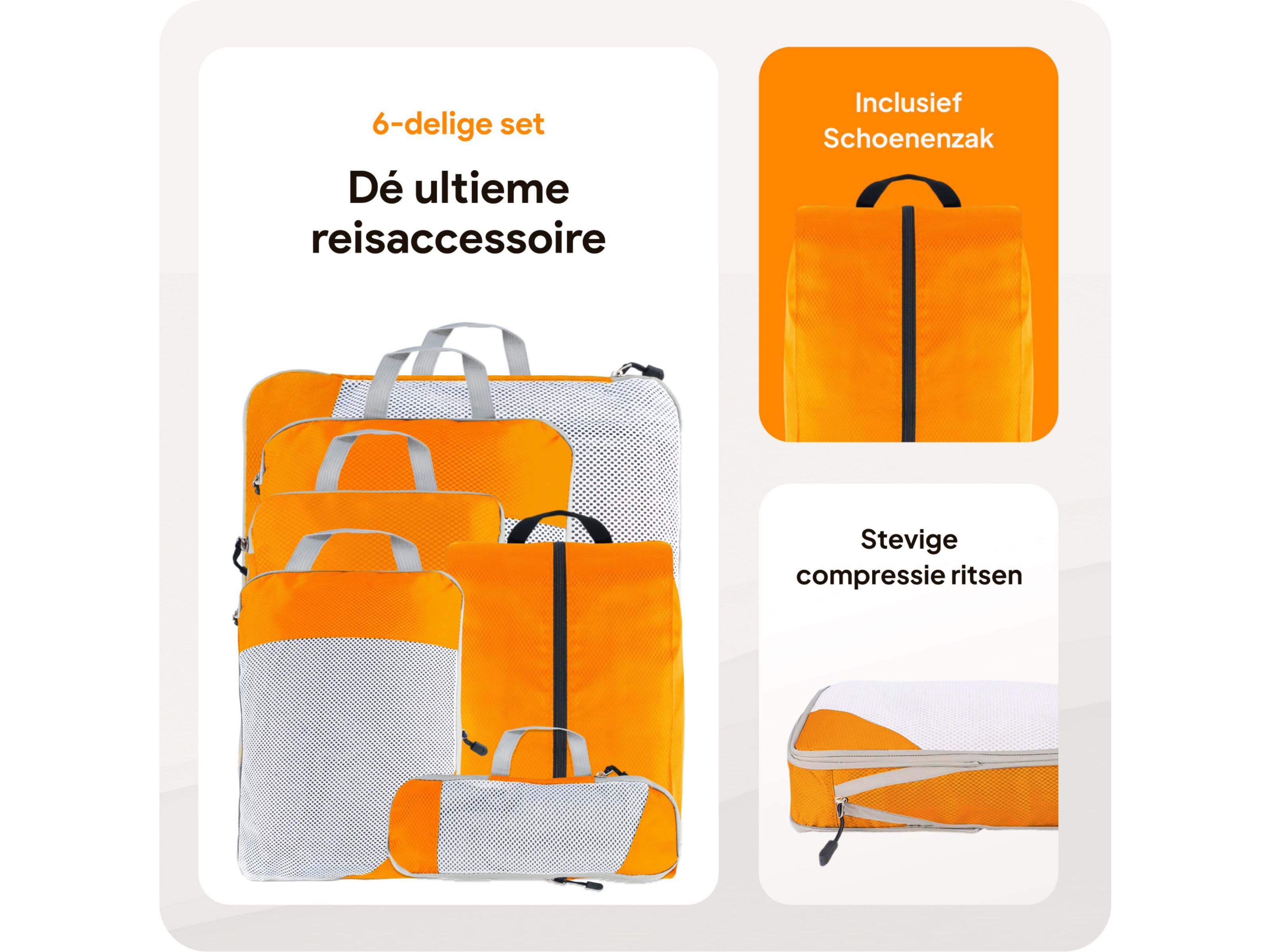Thousandtravelmiles Orange Packing Cubes - Set van 6