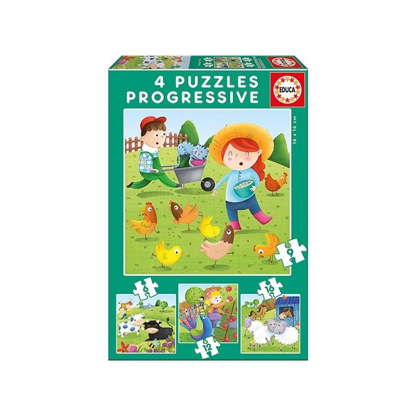 Educa Puzzle Progressivo 6-9-12-16 Peças - Animais na Quinta - 17145