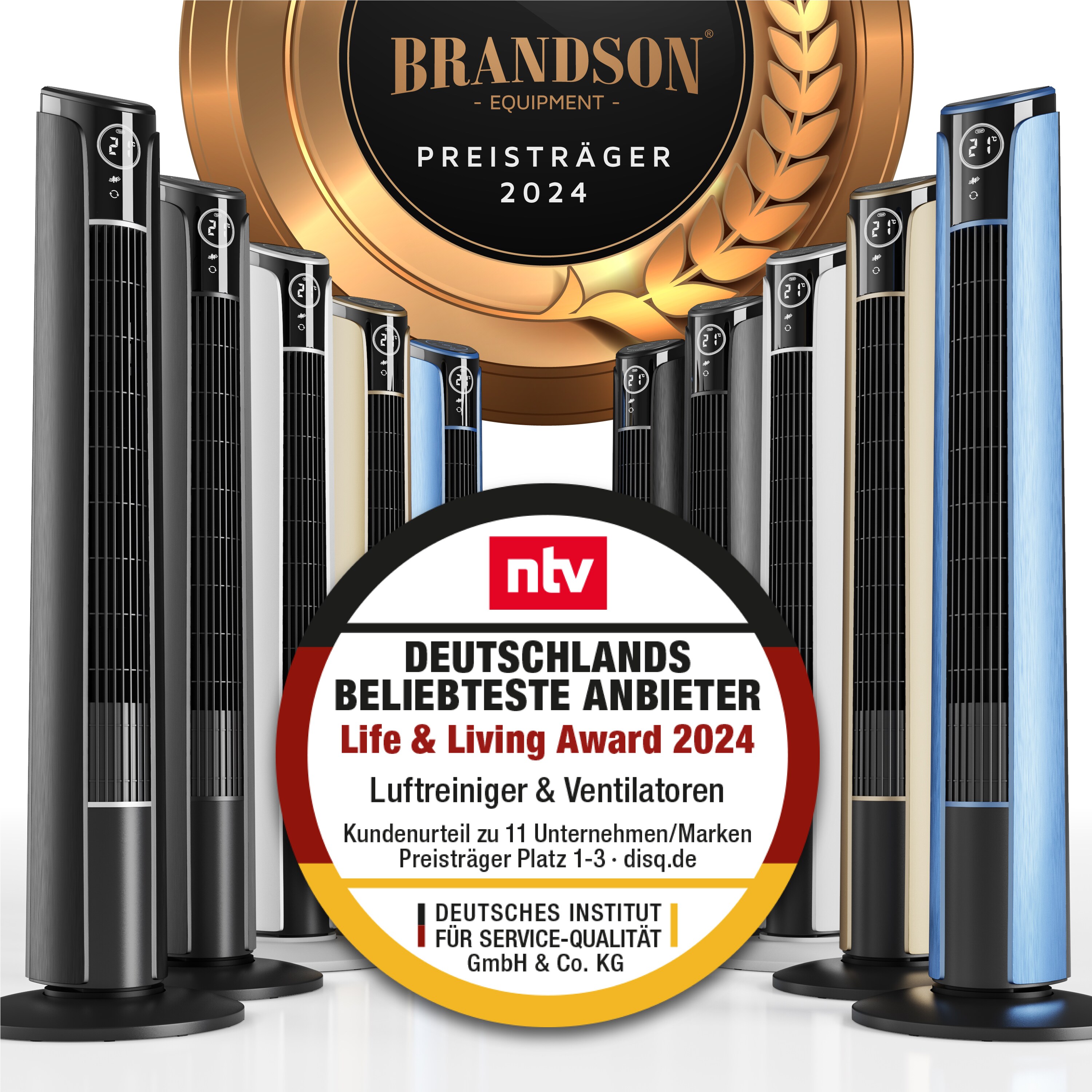 Brandson Turmventilator mit Oszillationsfunktion 65°, Ventilator neigbar 10°, Standventilator GS mit Timer, Fernbedienung, 4 Lüftungs-Modi, 108 cm