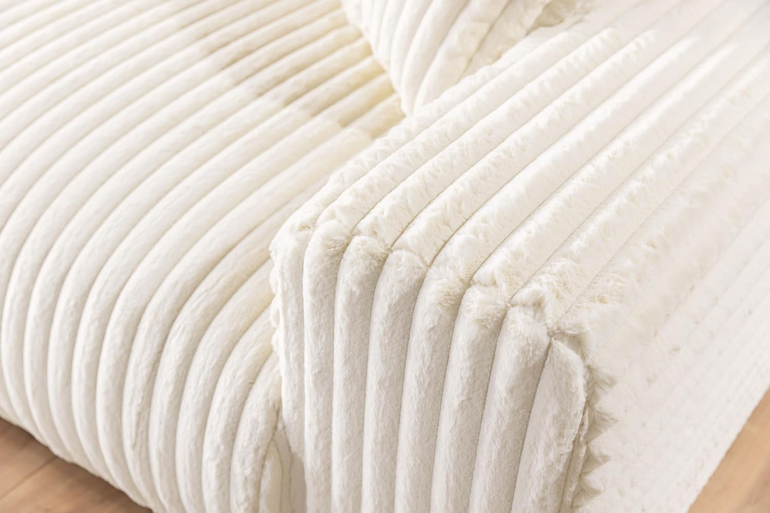 Ecksofa Eckcouch - Sofa mit Schlaffunktion - Schlafsofa - 4 Sitzer L Form Links - Schwarze Füße - Plüschcord - Freistehend - Mollis Hellbeige