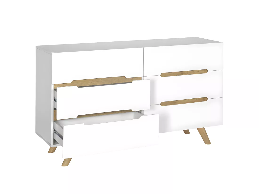 Commode 6 tiroirs panneaux de fibres blanc et bois KOTA