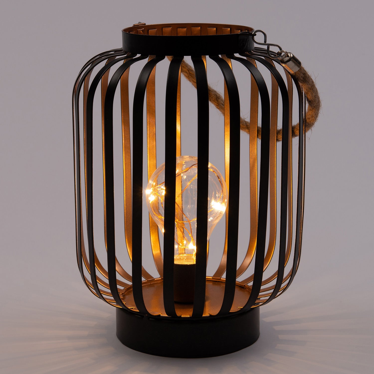 Anna's Collection tafellamp streep zwart / koper H 22 cm