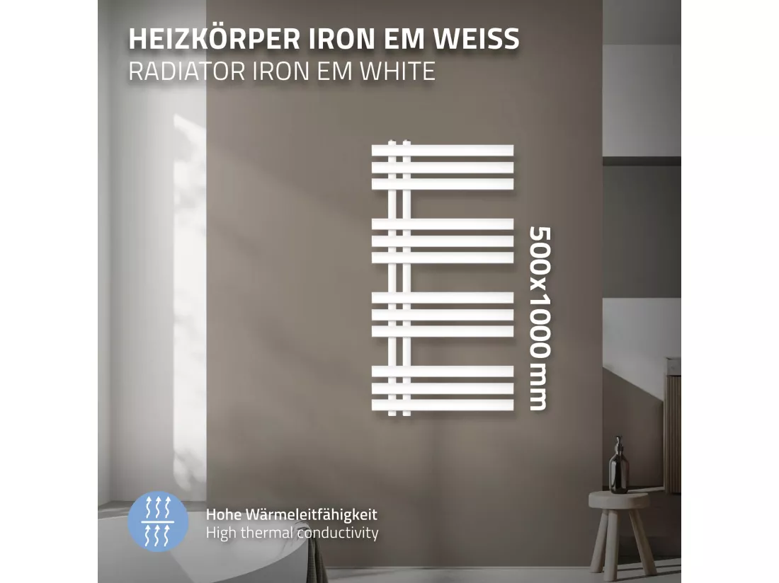 Radiateur de salle de bains design Iron EM 500x1000 mm blanc LuxeBath