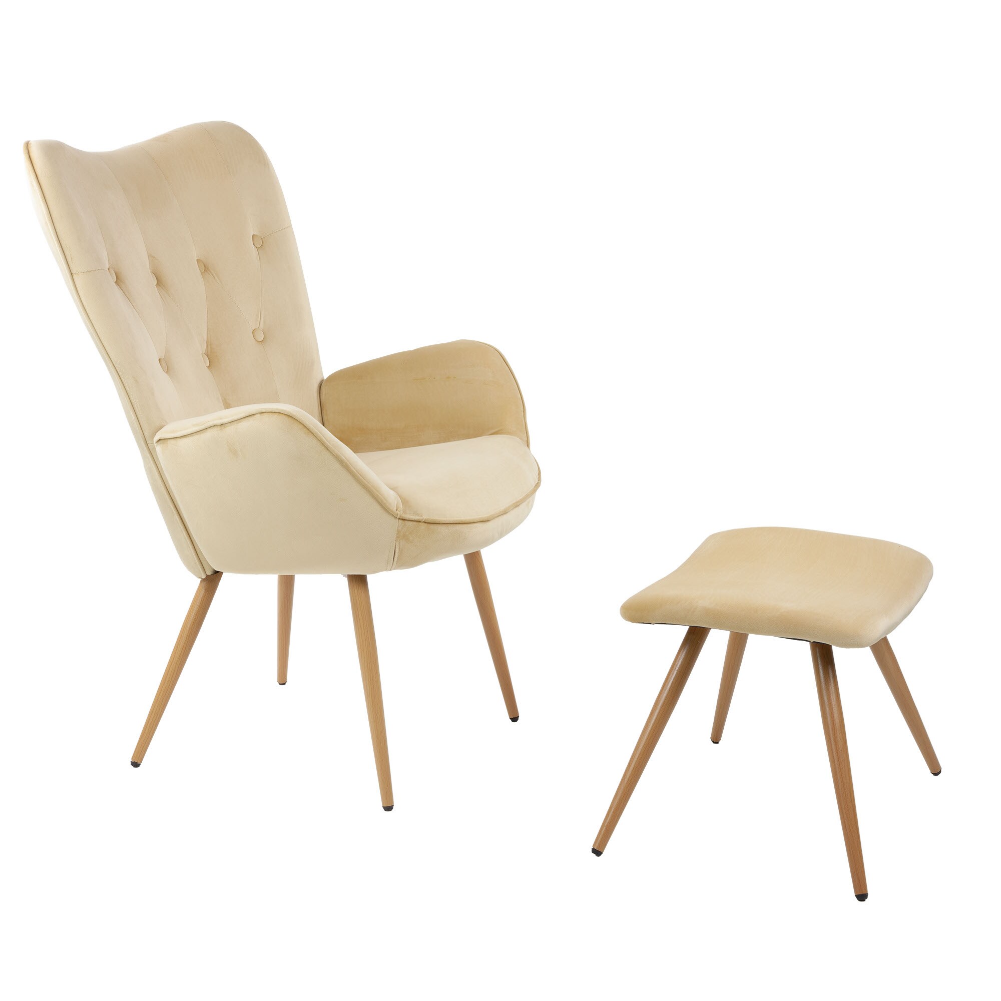 Albatros Ohrensessel mit Hocker YORK, Samt Bezug, bequem gepolstert, Fernsehsessel, Polstersessel, Farbe Ohrensessel:Beige