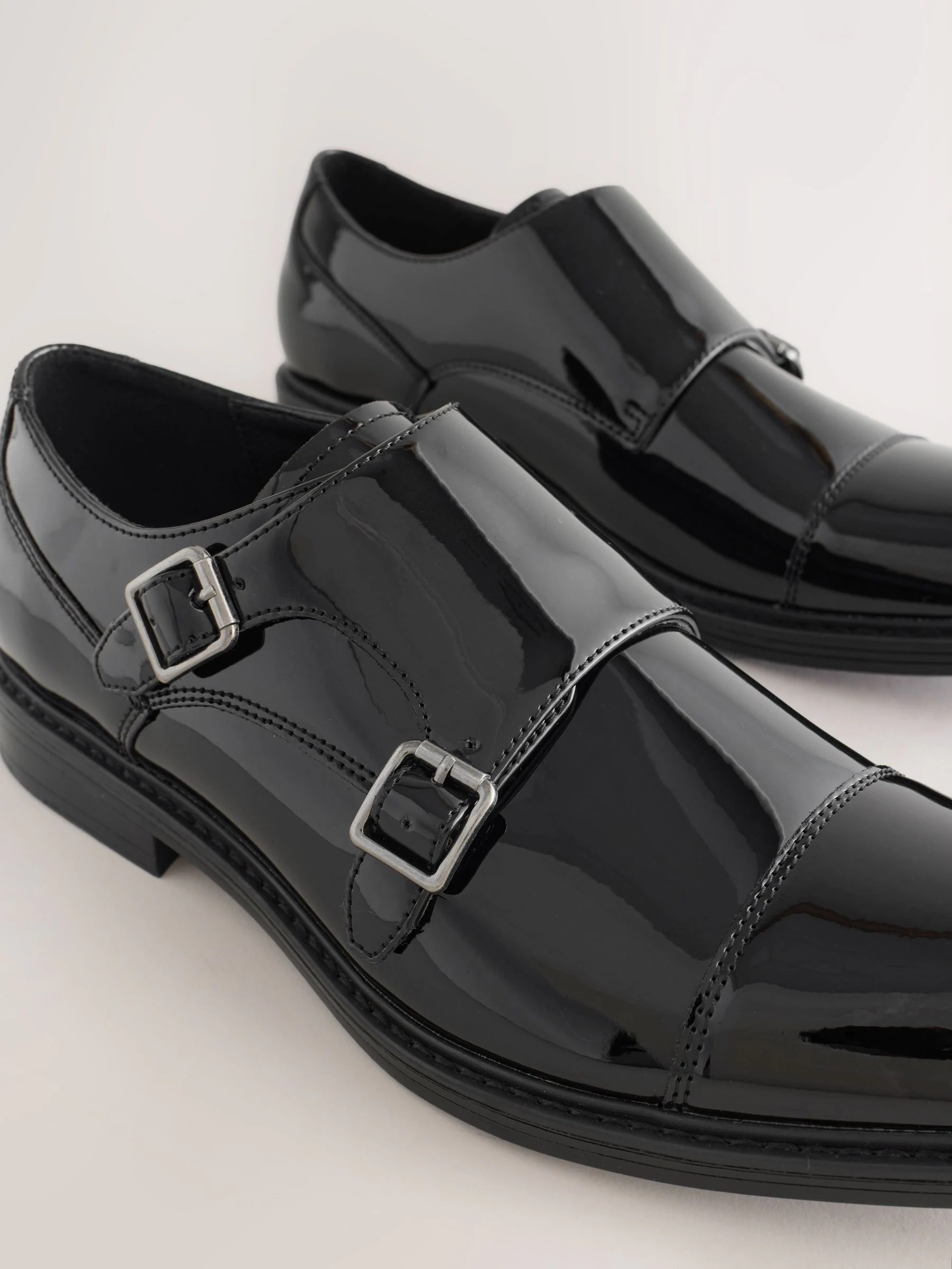 Zwart - Patent Toecap Double Monk Shoes