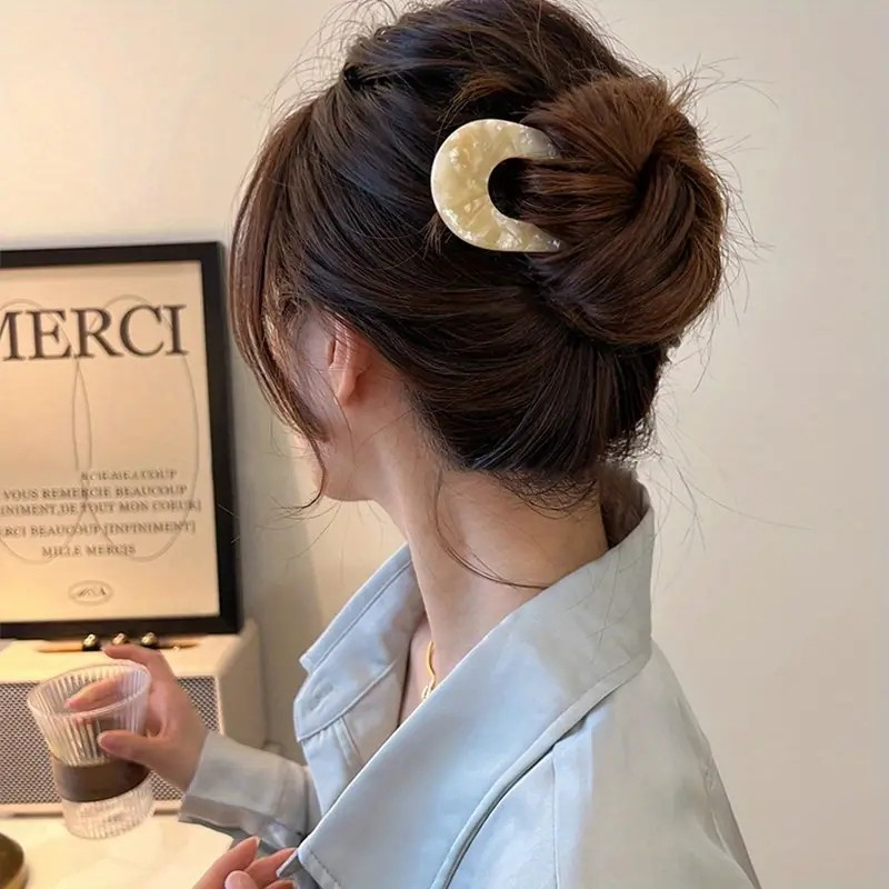 (13cm) Haarnadel French Twist Haargabel Vintage Marble Dutt Haarschmuck Accessoire - Weiss