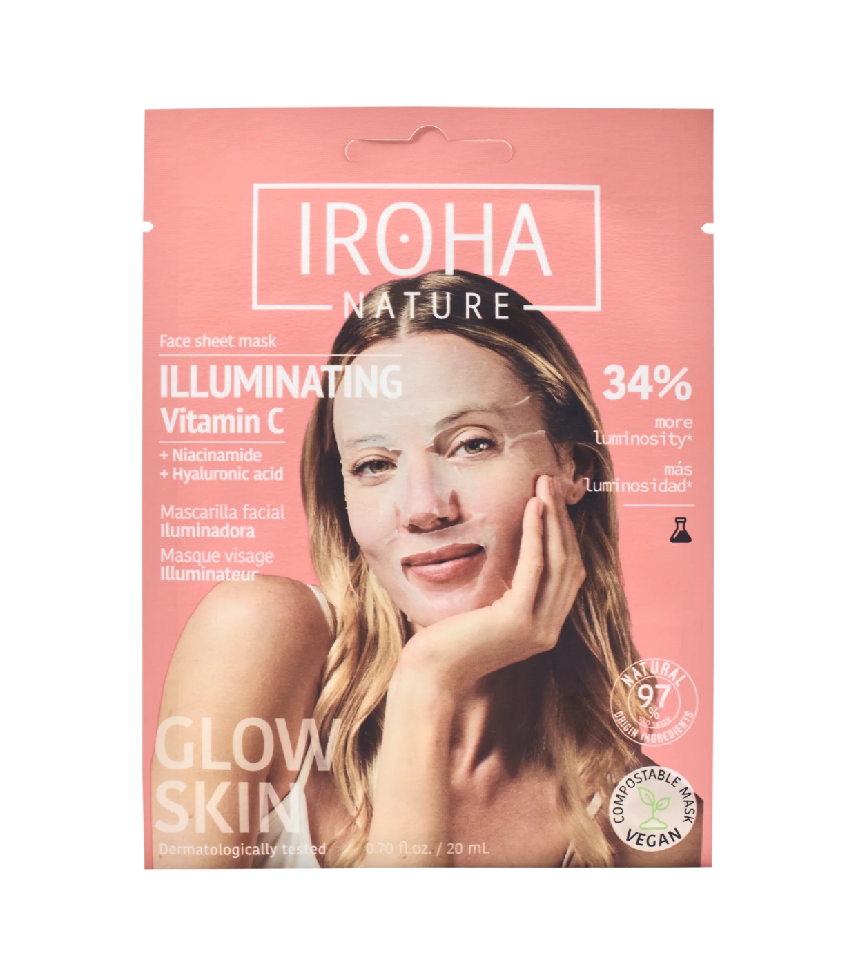 Iroha Nature - Máscara Facial Iluminadora e Hidratante - Vitamina C + Ácido Hialurônico