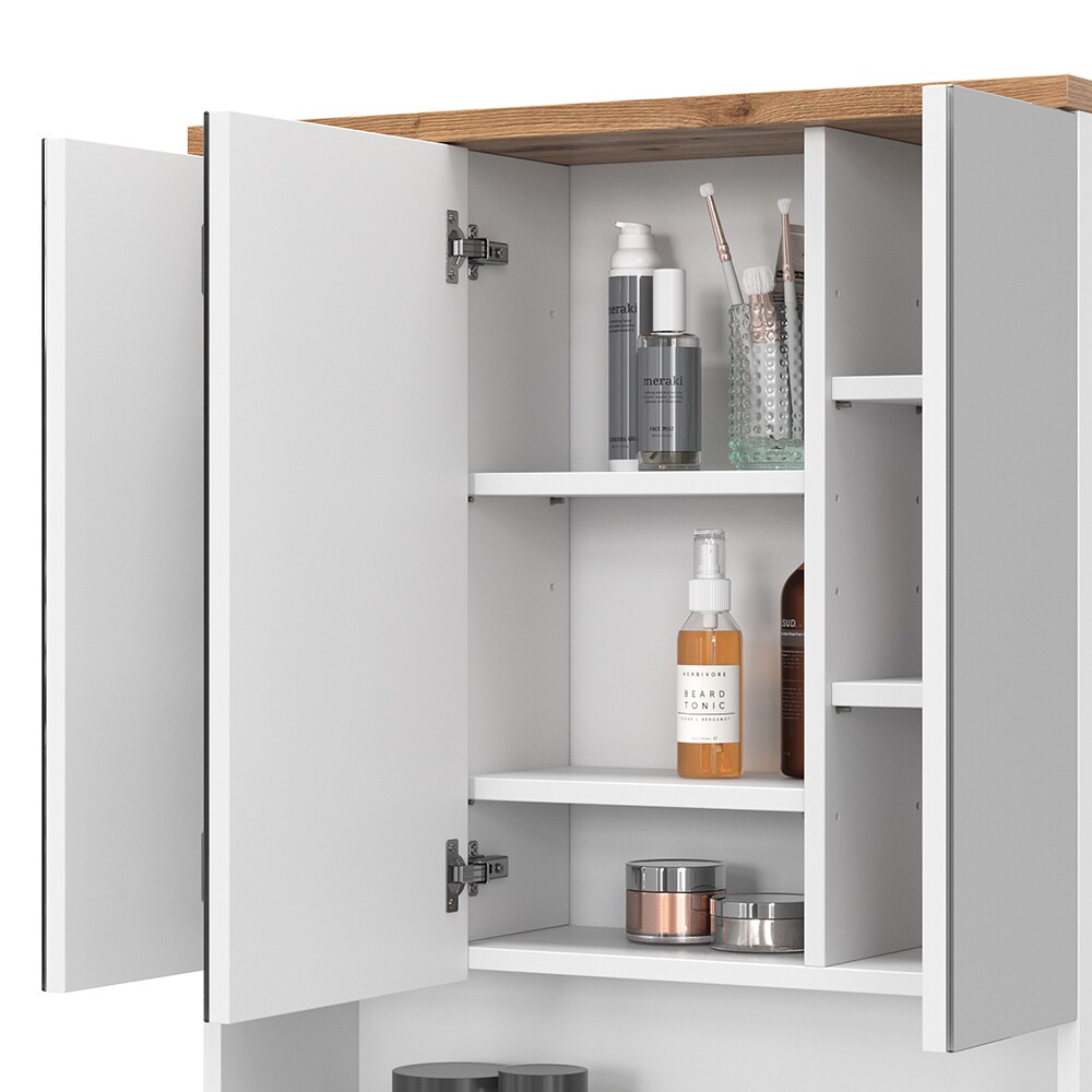 Vicco Spiegelschrank Badspiegel Wandspiegel Eden Weiß Artisan modern 70x78 cm Badezimmer Schrank Badschrank Badezimmermöbel Badmöbel 3 Türen Hochglanz