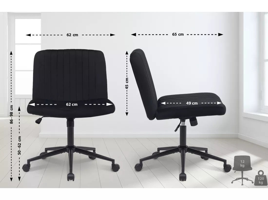 Chaise de bureau - Velours - Noir - Kingman
