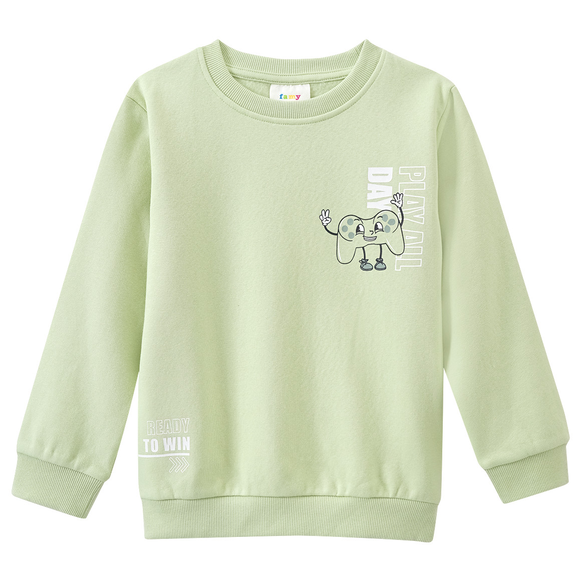 Famy Jungen Sweatshirt mit lustigem Print hellgrün