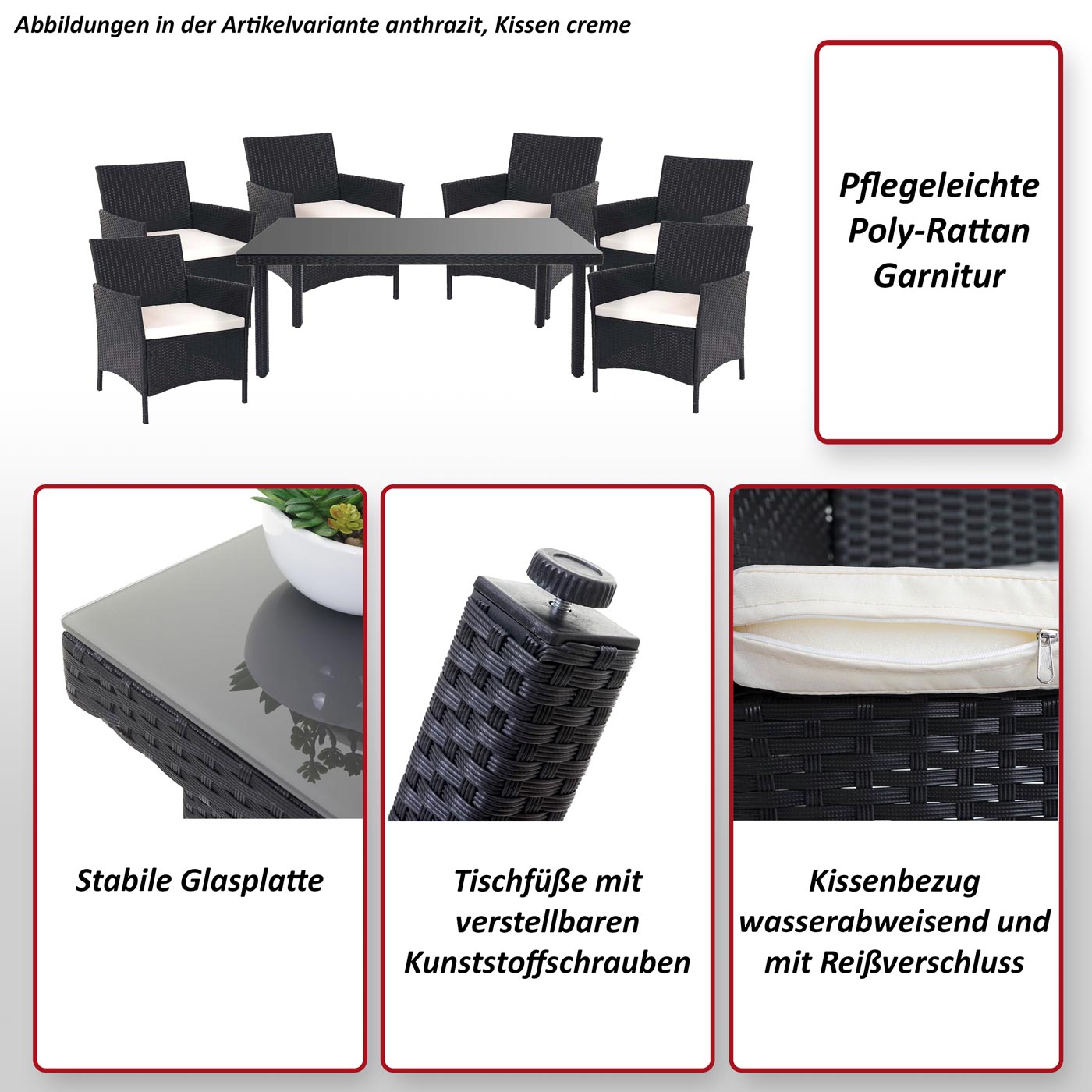 Poly-Rattan-Garnitur Hamar, Gartenmöbel Balkon-Set Sitzgarnitur ~ grau, Kissen creme