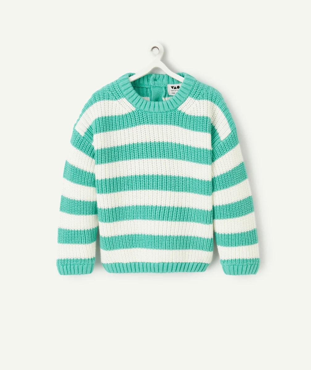 PULL EN TRICOT BÉBÉ GARÇON EN COTON BIO AVEC RAYURES VERTES