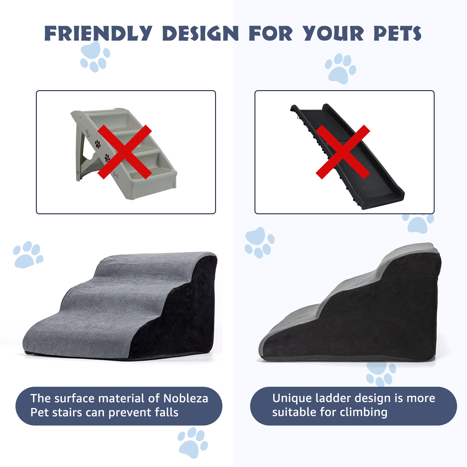 Escada para cães Nobleza, rampa de espuma de alta densidade para animais de estimação, escada de 3 degraus para camas altas, adequada para gatos, cães de pequeno e médio porte, filhotes e cães idosos.