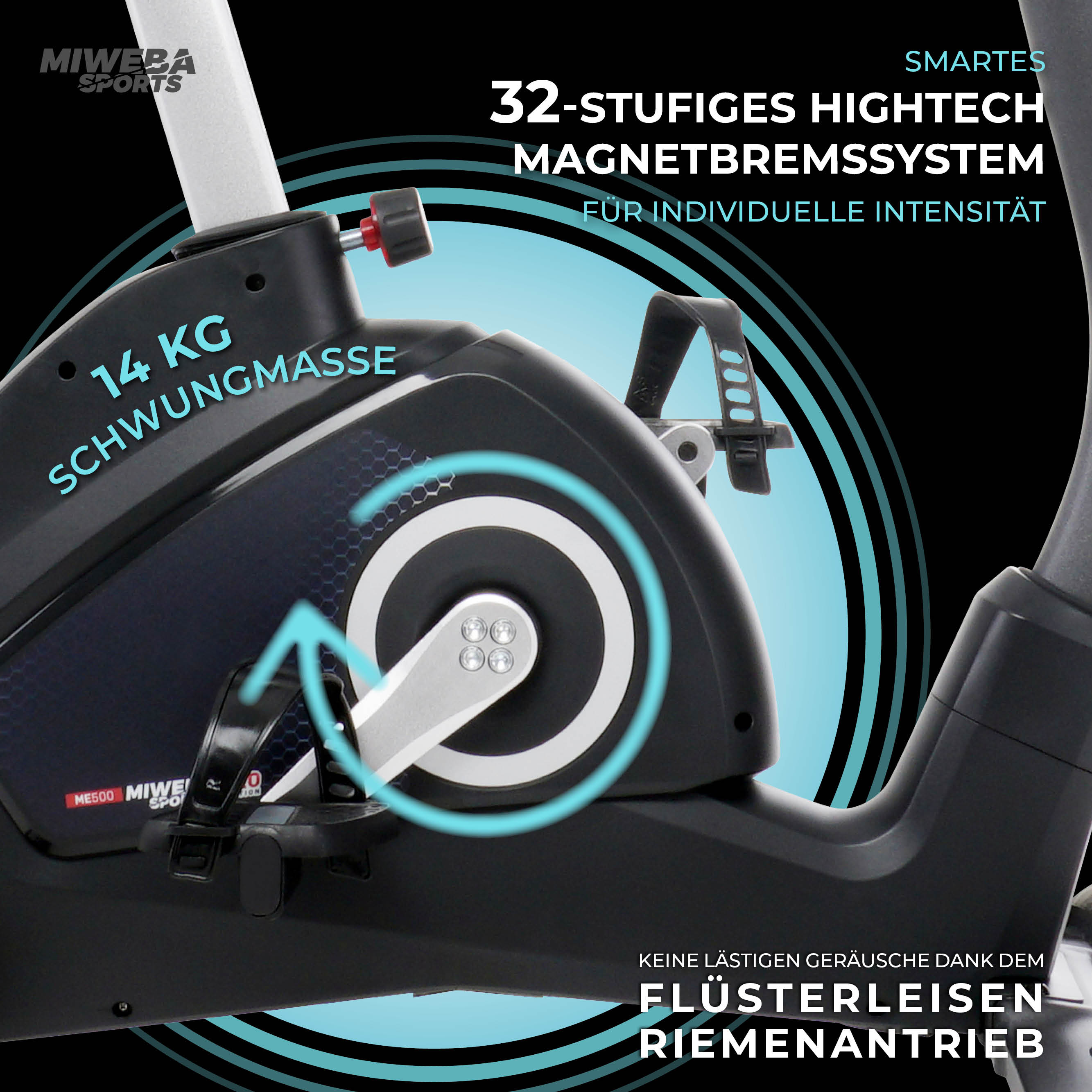 Miweba Sports Ergometer ME500, Fahrradergometer, sitzend, 14 kg Schwungmasse (Schwarz)