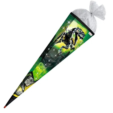 Roth Motiv-Schultüte, Robo-Rex, 85cm, eckig, Rot(h)-Spitze, Tüllverschluss, Folie & Silbertüll