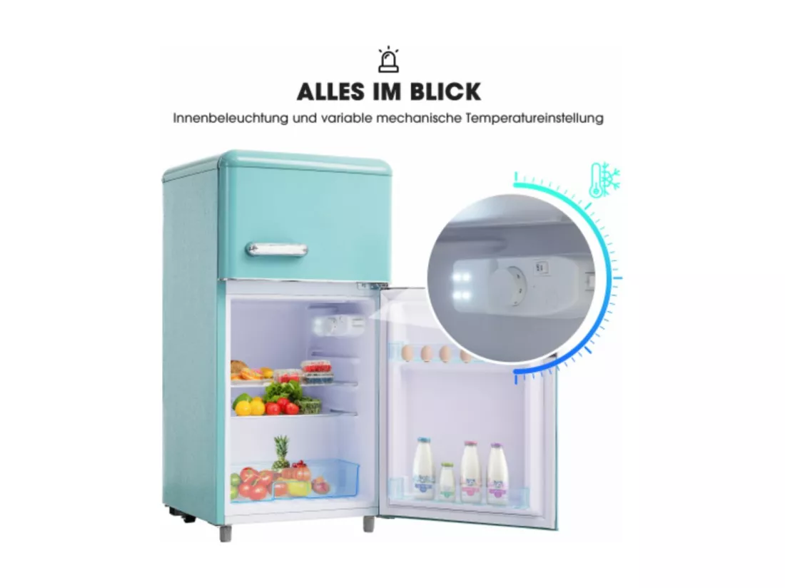 Réfrigérateur Rétro à double porte supérieure et inférieure, d'une capacité totale de 72 litres avec 21 litres