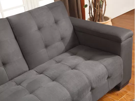 Canapé 3 places clic-clac en microfibre DEVONSHIRE avec tablette centrale rabattable - Gris