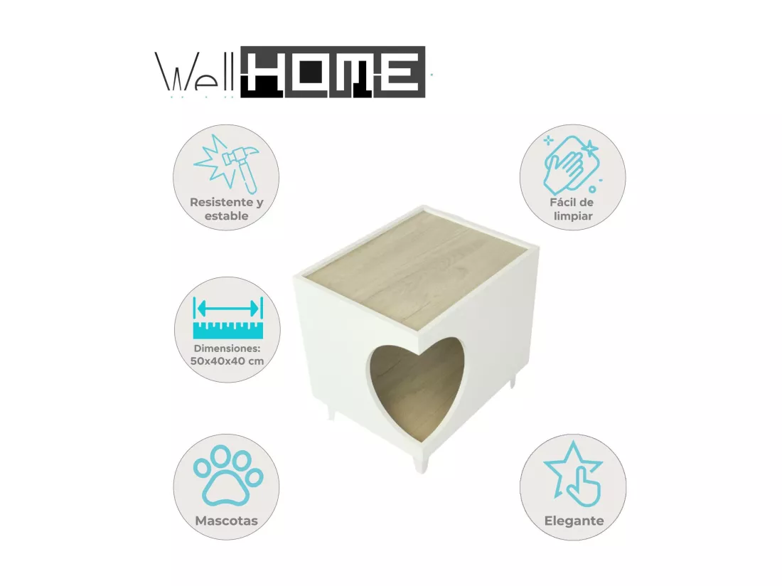 Table Well Home avec trou pour animaux de compagnie en blanc 50x40x40cm