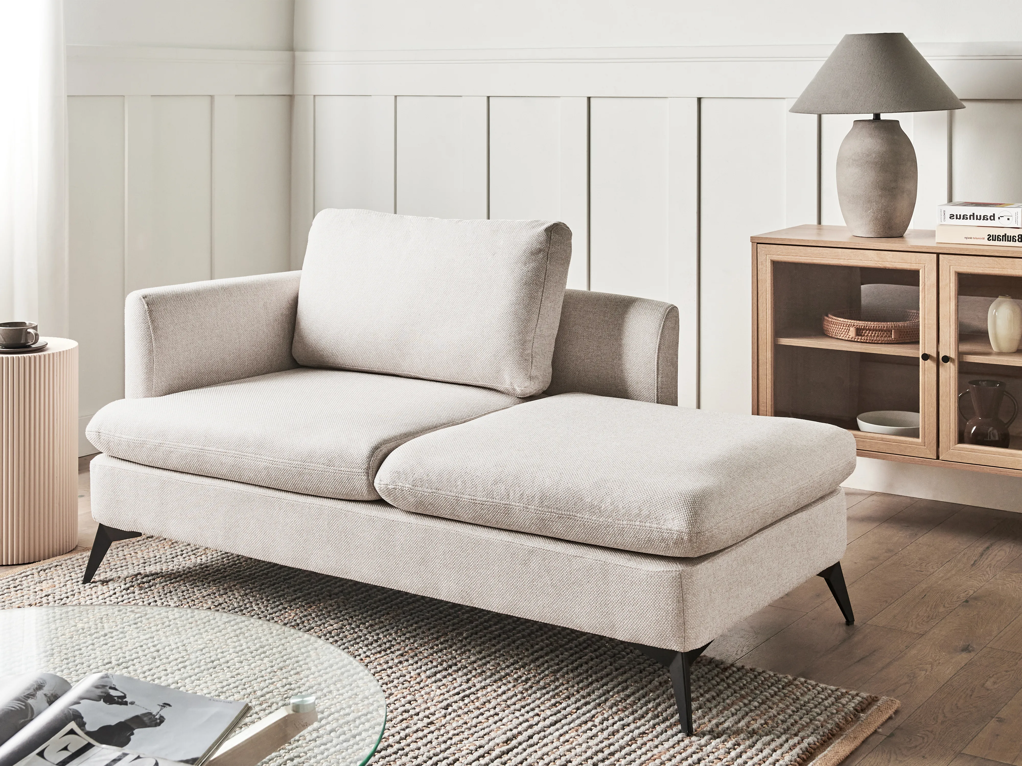 Linkszijdige chaise longue SIEVOZ Stof Lichtbeige