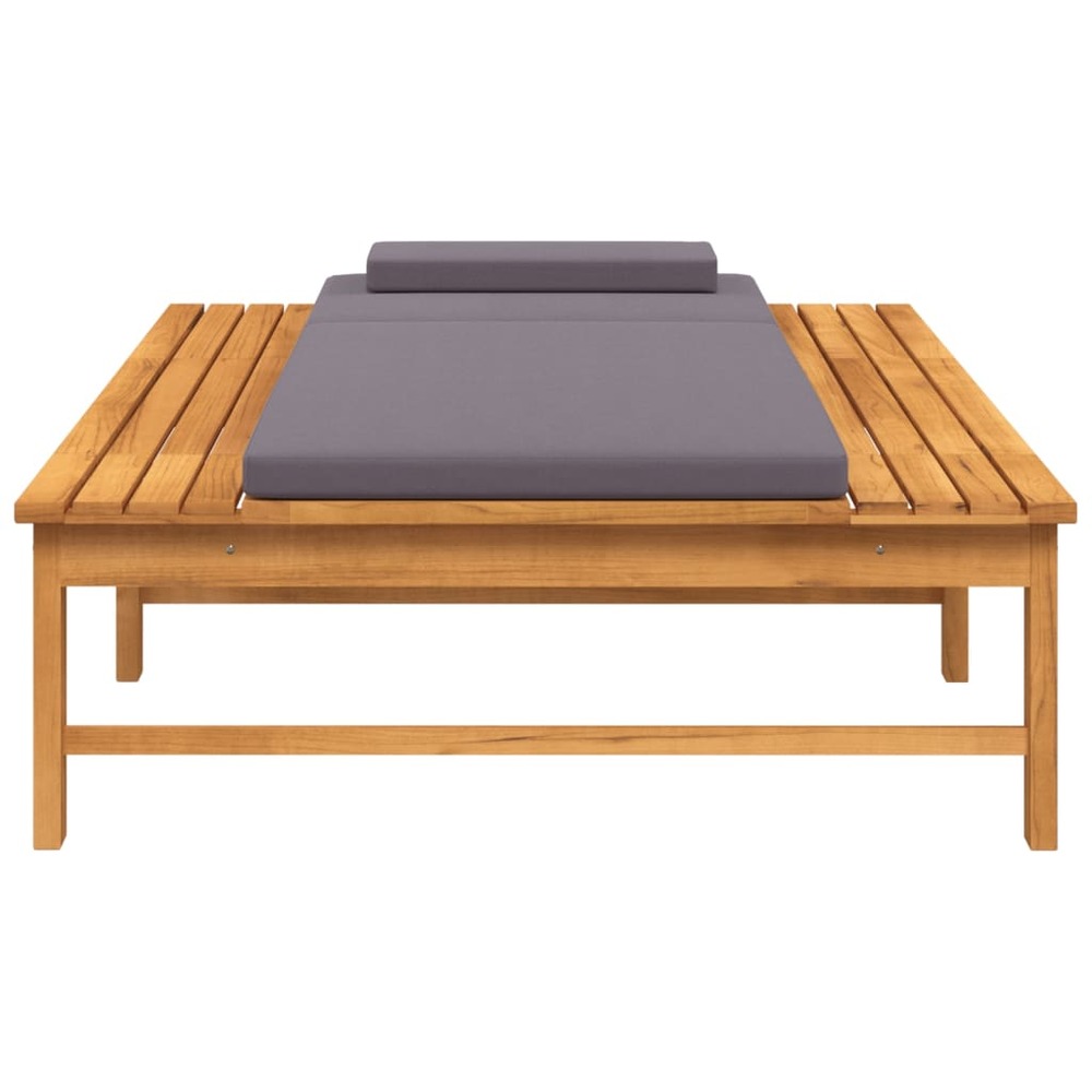 Transat chaise longue bain de soleil lit de jardin terrasse meuble d'extérieur et coussin/oreiller gris foncé bois massif aca