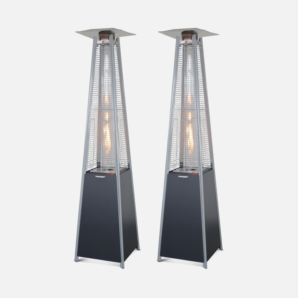 Lot de 2 chauffages d'extérieur - sweden - parasols chauffants gaz pyramide. Design. Véritable flamme. Roulettes incluses