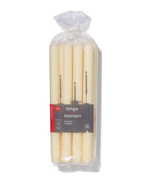 12 longues bougies dintérieur Ø2.2x29 ivoire