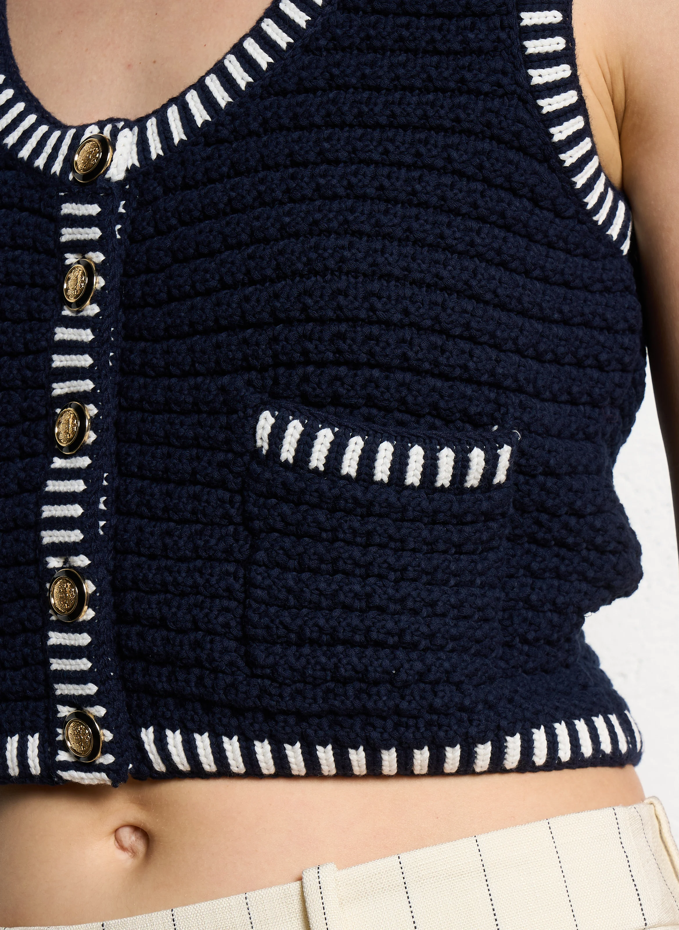 GUSTAVE - Gilet col rond en coton mélangé | Bleu