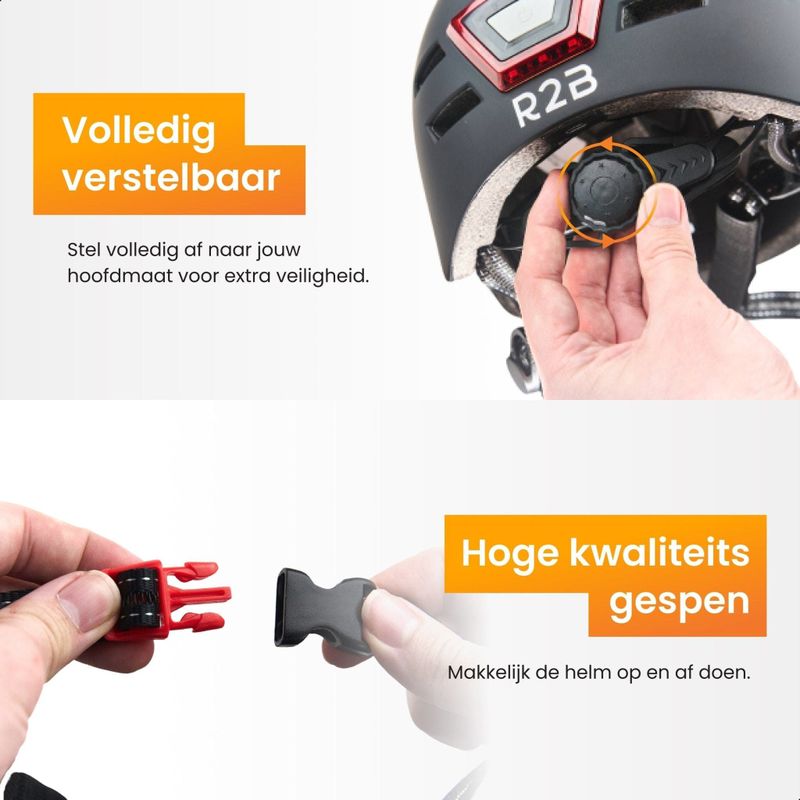 R2B - Fietshelm - Zwart - Bescherming met Verlichting - CE-Gecertificeerd