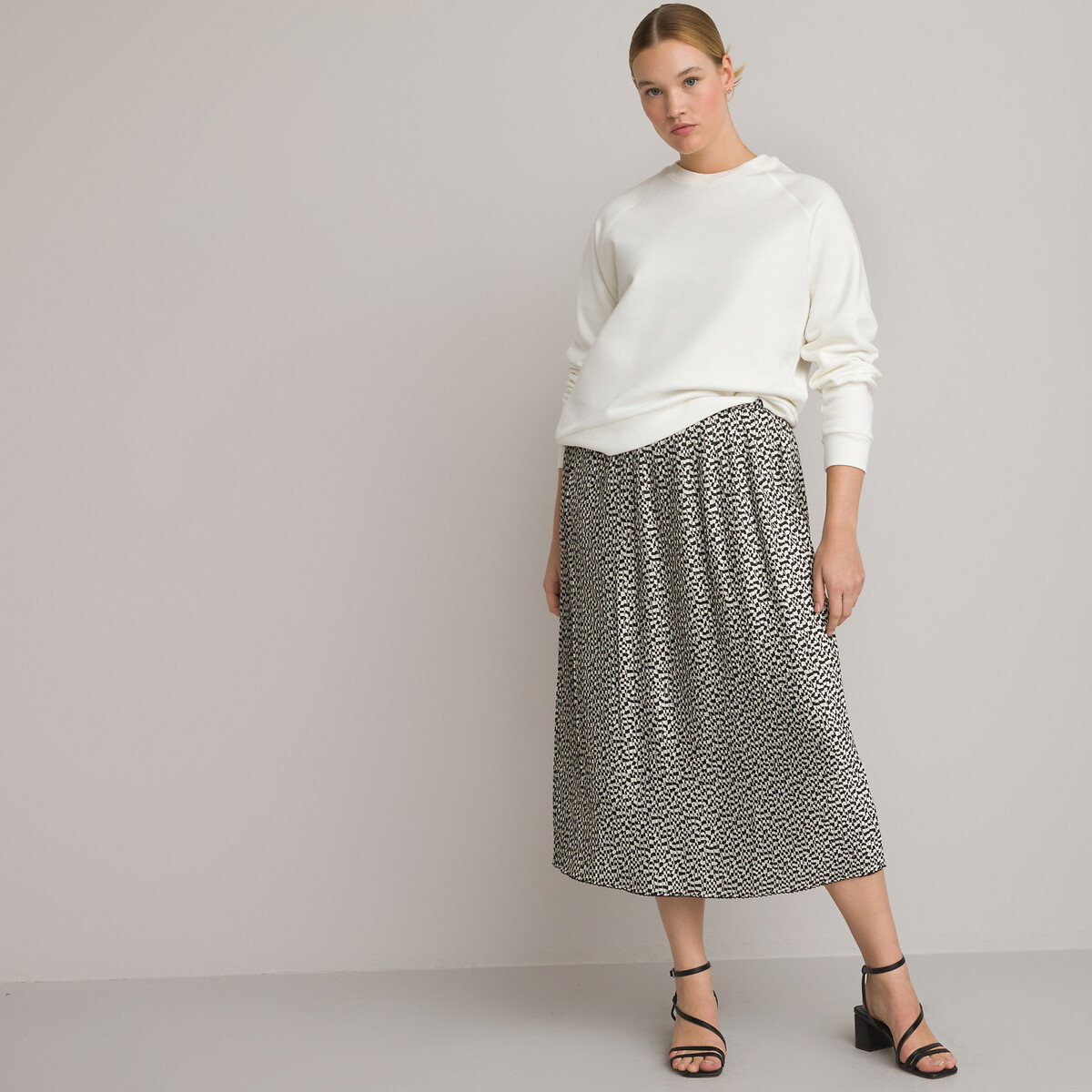 COLEÇÃO LA REDOUTE<br>Saia longa com micro pregas e estampa xadrez