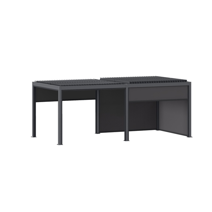Ensemble pergola bioclimatique EVONIS avec 4 stores côtés longs