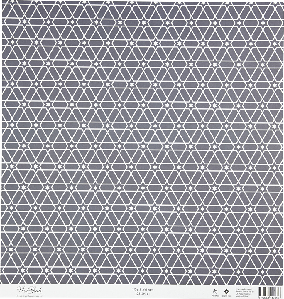Designpapir - Kronhjort Og Mønster - 30,5X30,5 CM - 180 G - Sort Sølv Hvid - 3 Ark