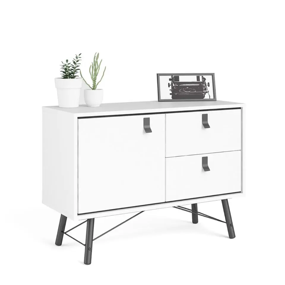 Hioshop Rye dressoir 1 deur- 2 lades mat wit