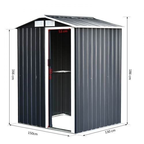 Casinha de jardim metálica Outsunny para armazenamento, cinza e branca.