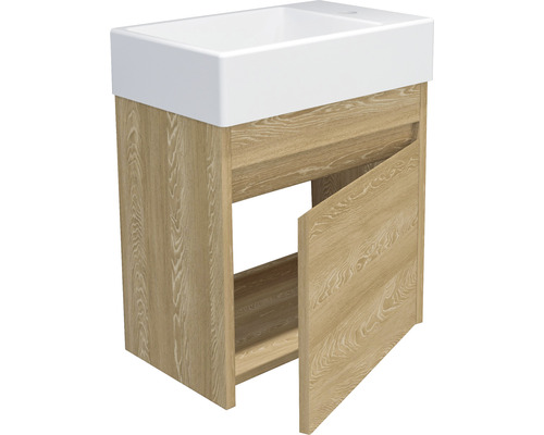 Badkamermeubelset basano Avellino BxHxD 45 x 54 x 28 cm, frontkleur houtlook, met keramische wastafel wit