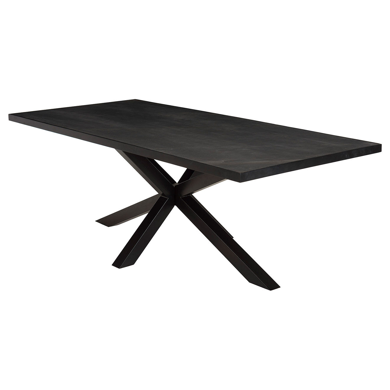 Macabane Table à manger plateau effet pierre Basile noire - 220x110x76 cm