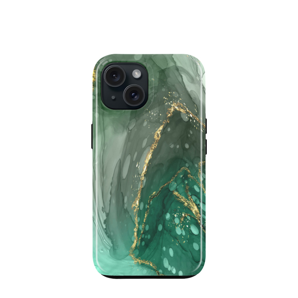 iPhone 15 Hybrid (Kunststoff / Gummi) Hülle Marmor Marble 7 - Grün
