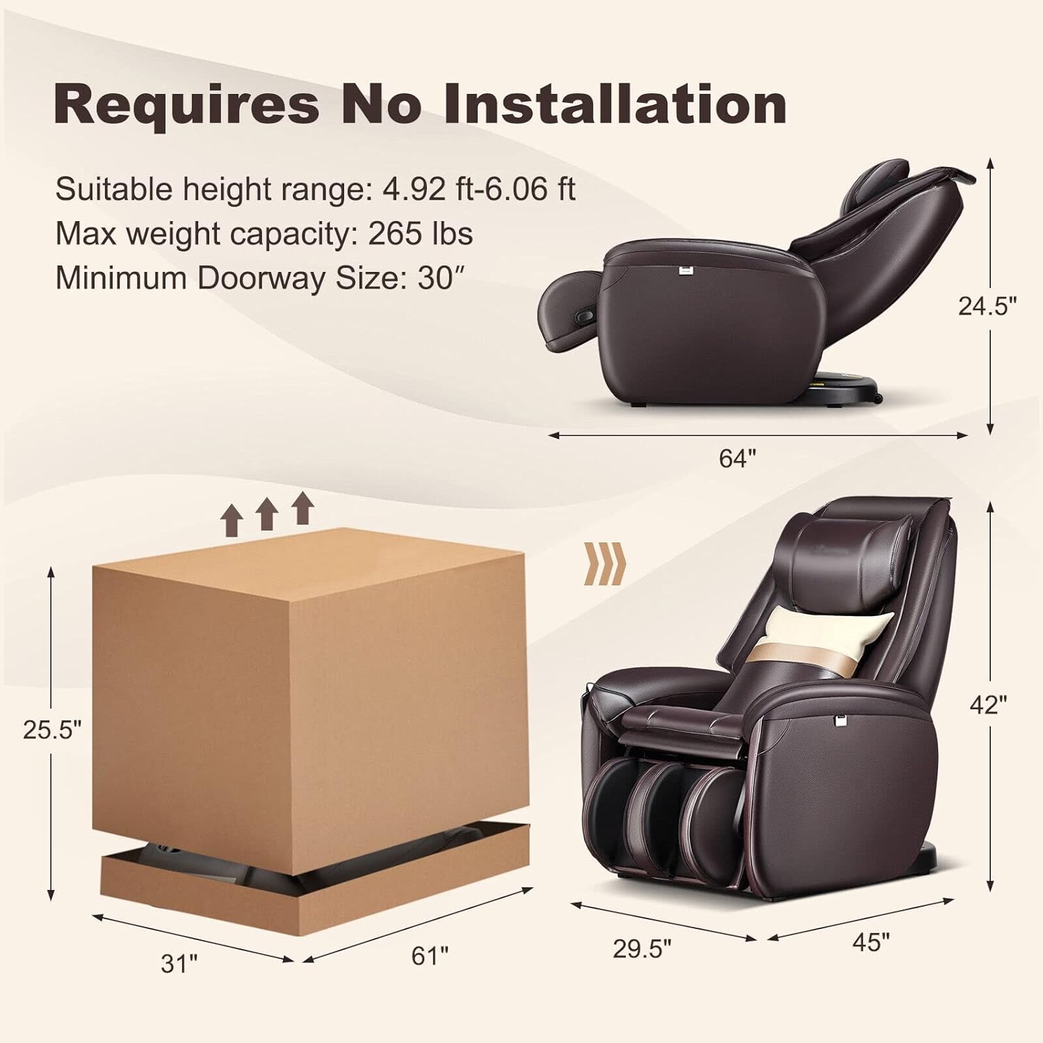 Walnut Full Body SL Track Zero Massage Chair w/Pillow Reversible Footrest Heat