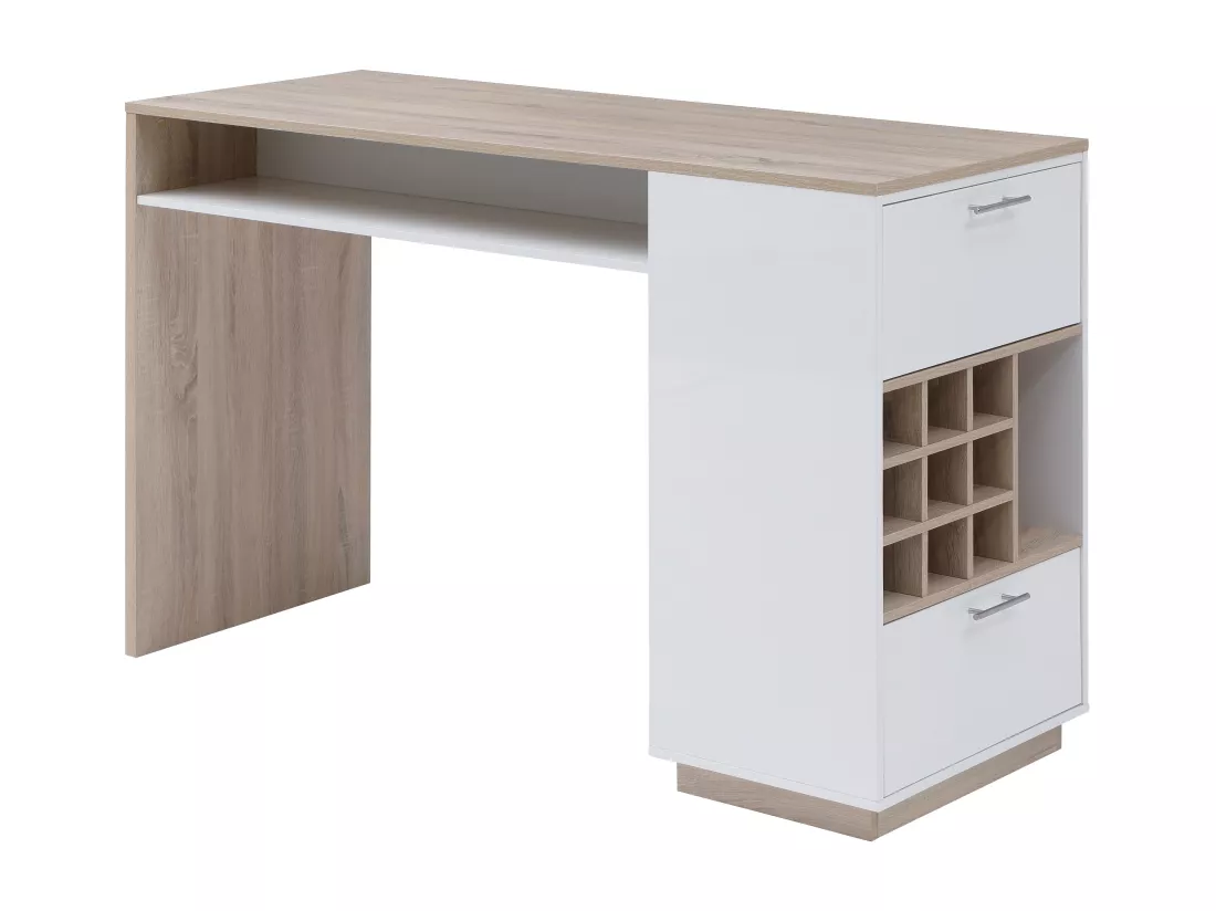 Meuble de bar avec rangements - Blanc et naturel - ANOSKI