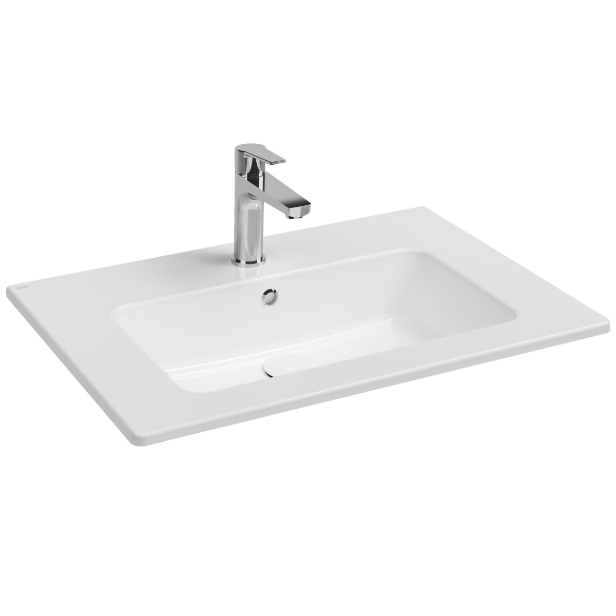 Isvea Sistema T inbouw wastafel met kraangat 70cm wit glans