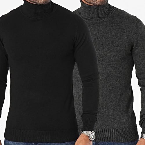 Lot De 2 Pulls Col Roulé Noir Gris Anthracite Chiné