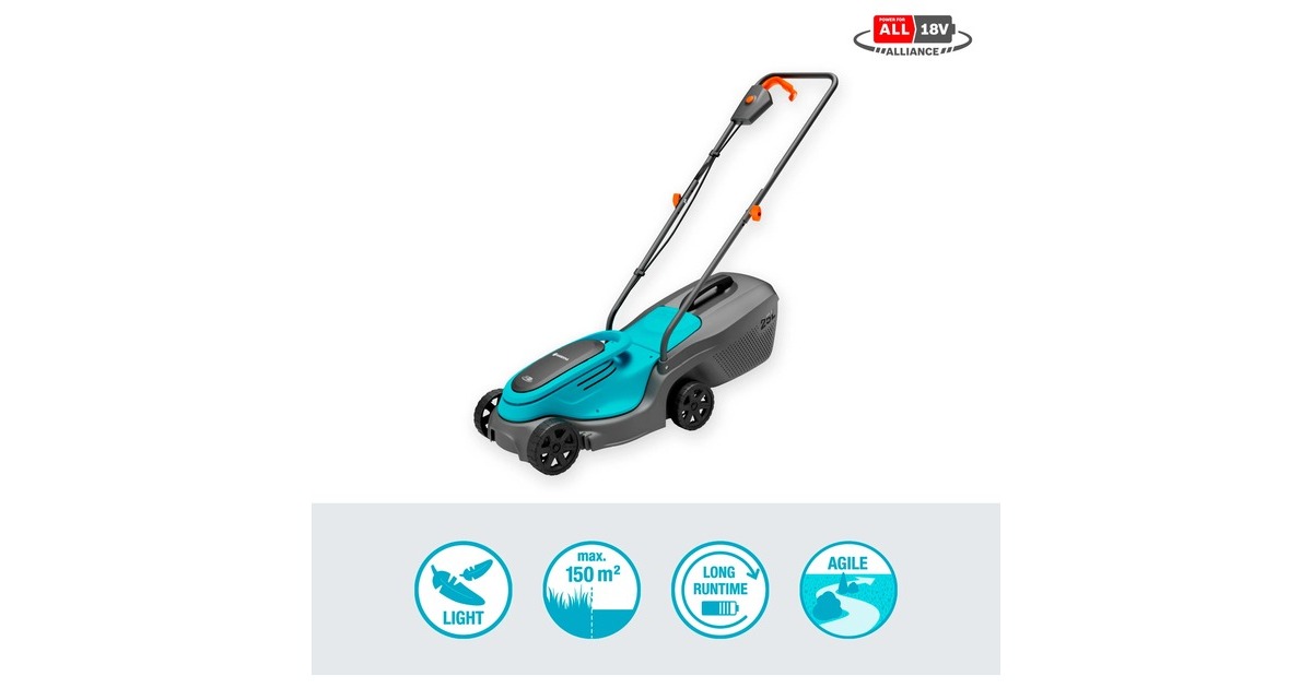 GARDENAAccugrasmaaier PowerMax 30/18V P4A Set  (Zwart/turquoise, Incl. Li-Ion Accu 4,0Ah, POWER FOR ALL ALLIANCE)