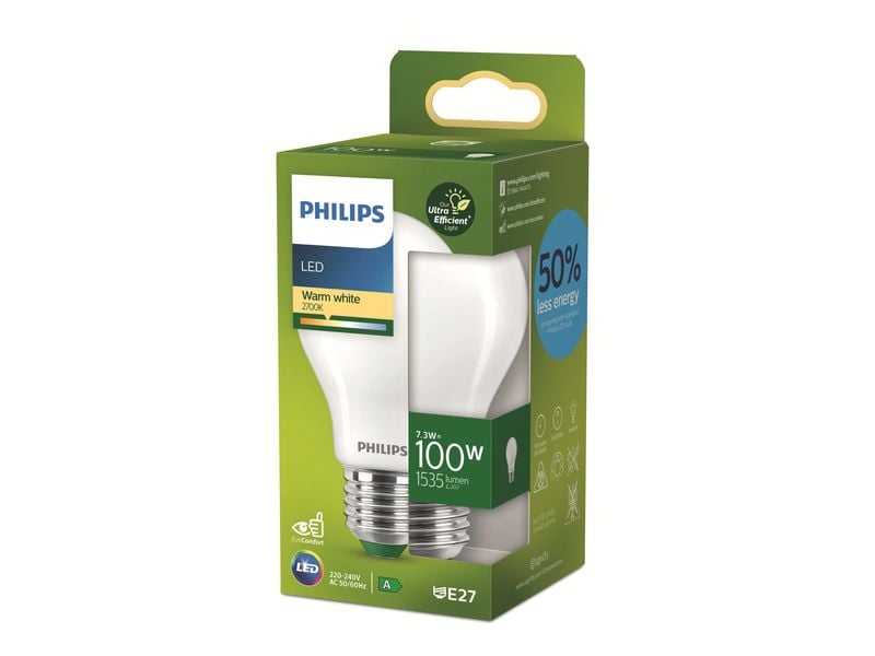 Philips LED Lampe 7.3W (100W), E27, 2700K Warmweiss Leuchtmittel