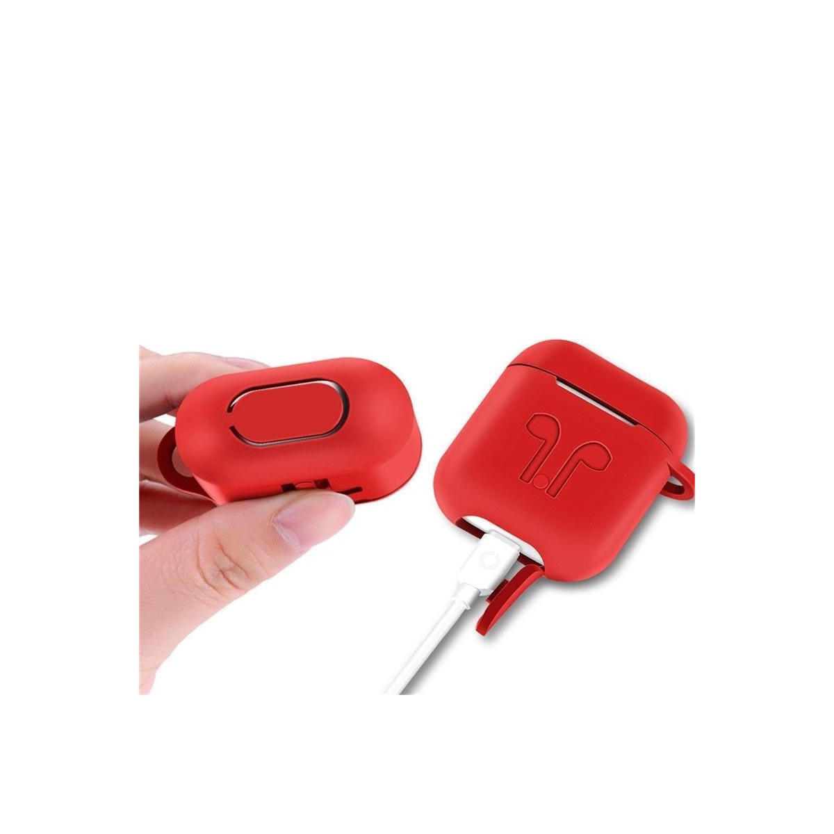 Silikonsett for Airpods, silikonetui, stropp, ørepropper i silikon, karabinkrok, rød