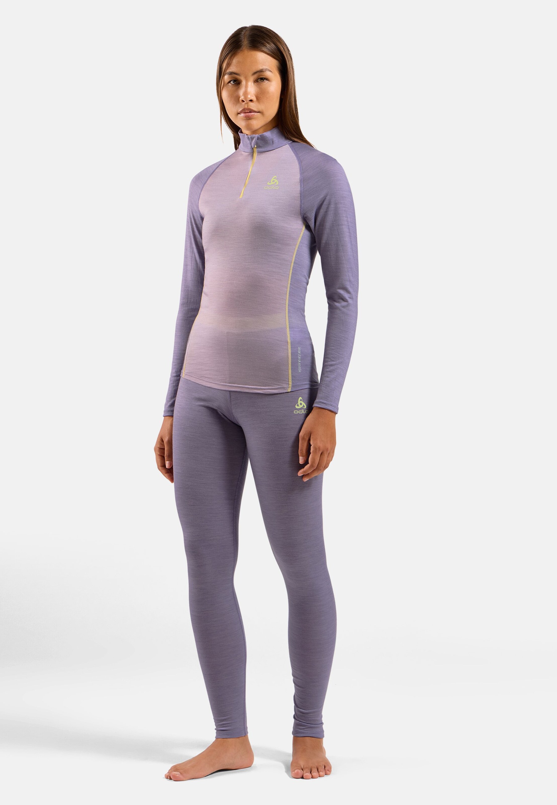 Natural Performance Wool 130 Base Layer Tights in gray ridge melange - shadow lime