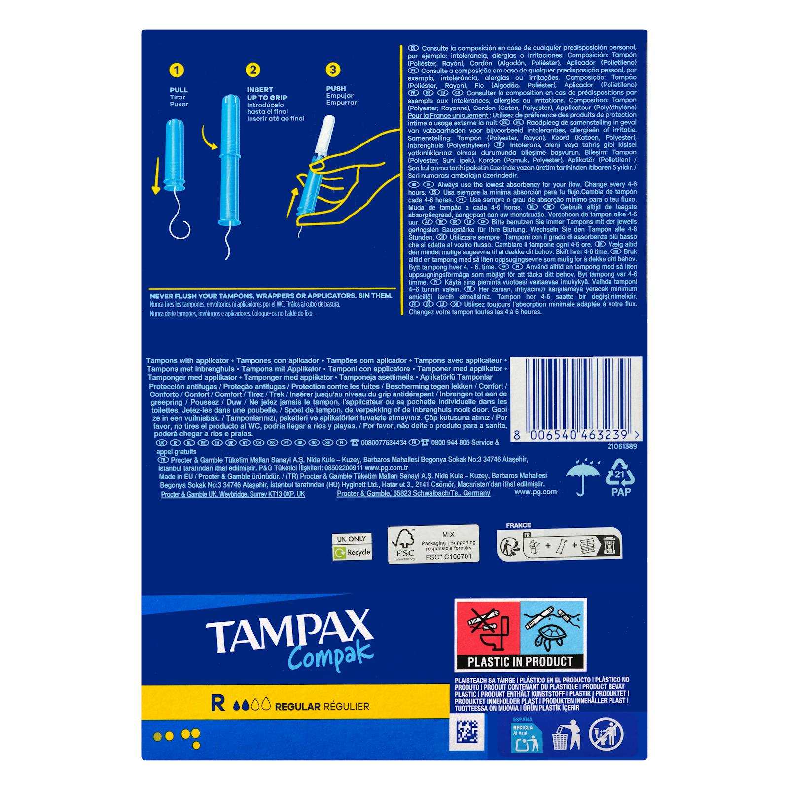 Tampons Tampax Compak réguliers avec applicateur