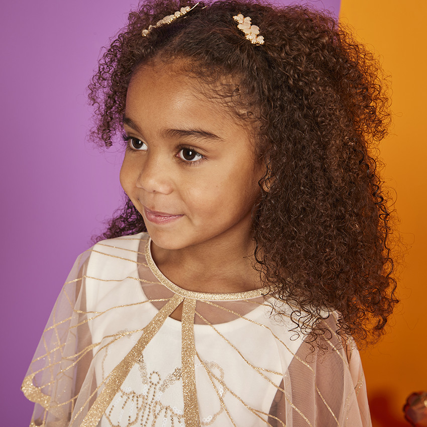 Robe de cérémonie avec cape en tulle effet ailes pailletées pour fille